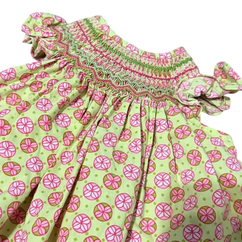 The Bailey Boys | Green Pink Smocked Dress with Bloomers 3 month